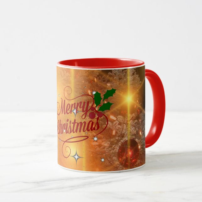 Caneca Feliz Natal, design de feriado ouro, (Frente Esquerda)