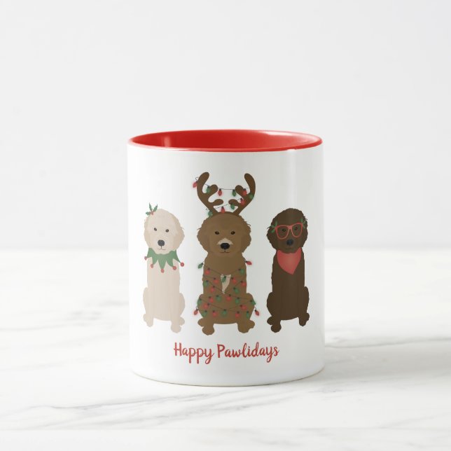 Caneca Feliz Natal dos Pawlidays Goldendoodododle (Centro)
