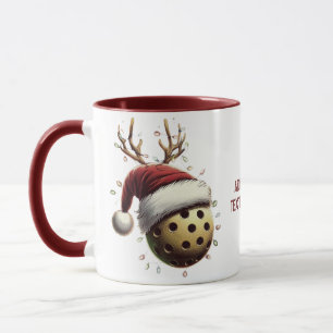 Caneca Feliz Natal Elfo do Pickleball Papai Noel do Pickl