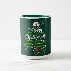 Caneca Feliz Natal Enfermeira – Design de Árvore de Natal