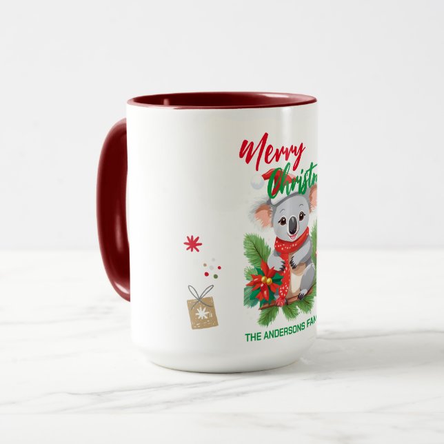 Caneca Feliz Natal Engraçado Koala Papais noeis vermelho  (Frente Esquerda)