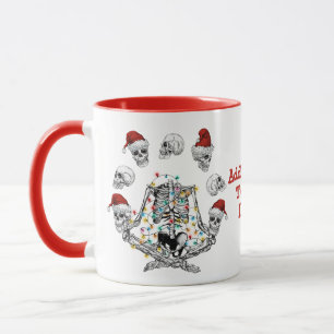 Caneca Feliz Natal Engraçado Yoga Skeleton Red