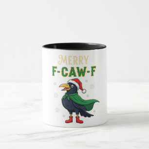 Caneca Feliz Natal F-Caw-F Papai Noel Corvo Engraçado