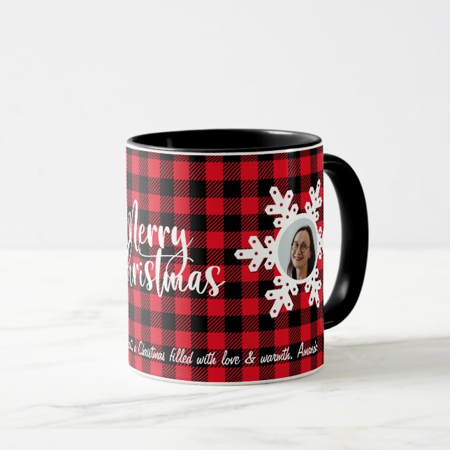 Caneca Feliz Natal Família Nome Fotográfico Personalizado (Frente Esquerda)