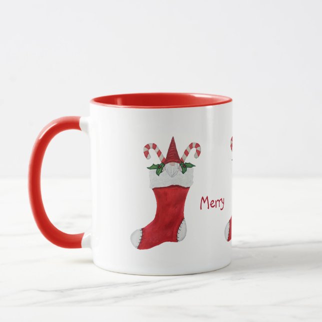 Caneca Feliz Natal Gnomo em Stocks Green Holly (Esquerda)