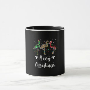 Caneca Feliz Natal Leopard Red Green Xadrez Flamingo