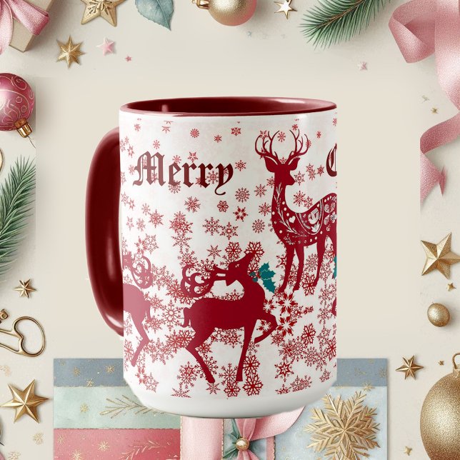 Caneca Feliz Natal Nórdico Flocos de Neve Scandia Reindee (Nordic Animals Snowflakes Scandia Reindeer Mug)