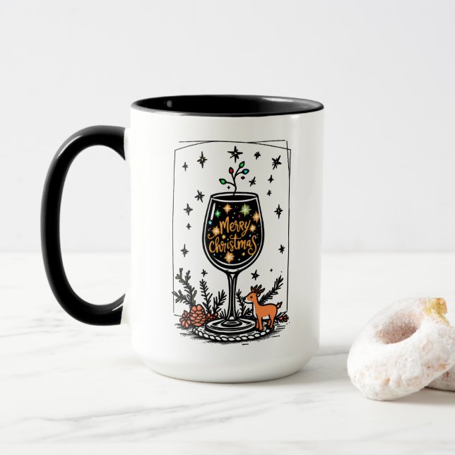 Caneca Feliz Natal num Vidro de Vinho (Com Donut)