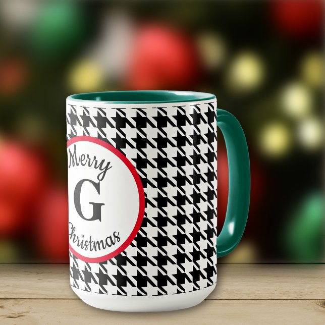 Caneca Feliz Natal ou Nome em Houndstooth 15oz (Criador carregado)