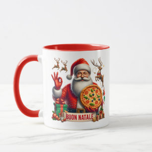 Caneca Feliz Natal Papai Noel Italiano com Pizza e Rena