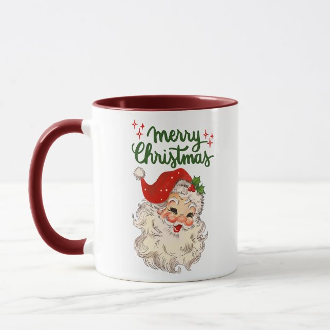 Caneca Feliz Natal Papai Noel vintage férias  (Esquerda)