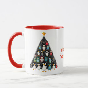 Caneca Feliz Natal Pinguim Divertido Árvore Vermelha