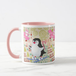Caneca Feliz Natal Pinguim Rosa Pink Mug