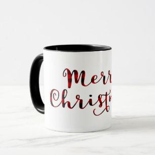 Caneca Feliz Natal Plaid Vermelho Búfalo País Férias