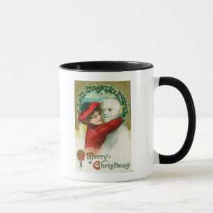 Caneca Feliz Natal que abraça a cena do boneco de neve