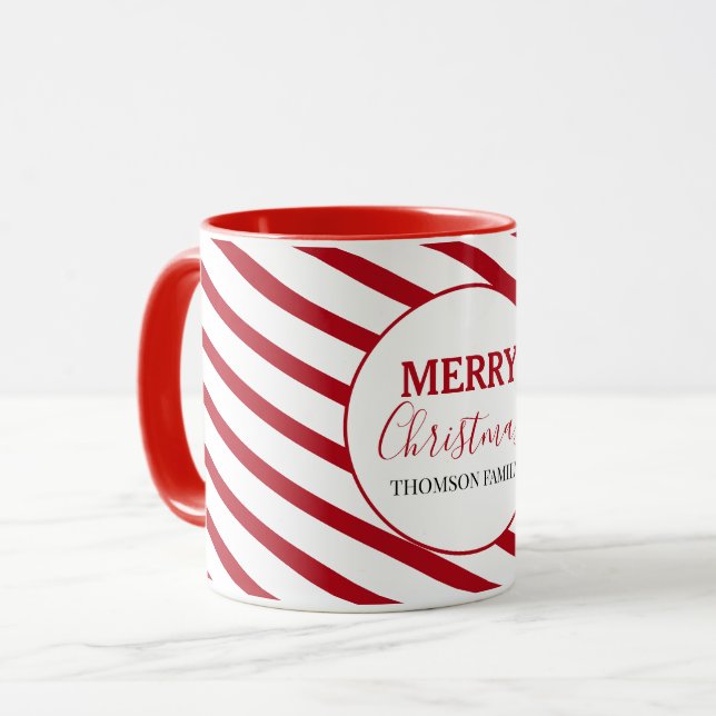 Caneca Feliz Natal Red & White Strips Candy (Frente Esquerda)