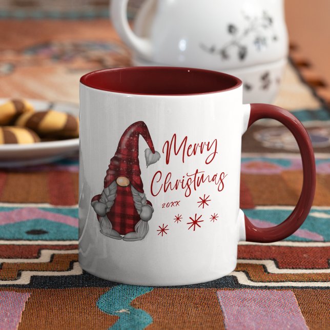 Caneca Feliz Natal Rustic Gnomo na Xadrez de Buffalo Verm (Several colors to choose from.)