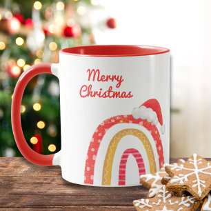 Caneca Feliz Natal Santa Hat Rainbow Holiday Moderno