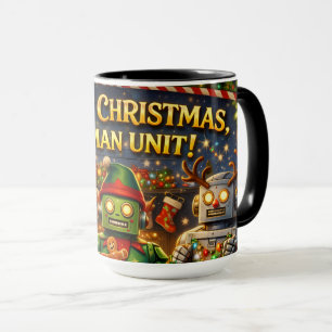 Caneca Feliz Natal unidade humana robô engraçado feriado