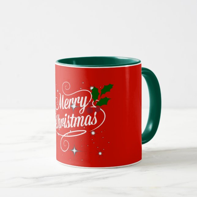 Caneca Feliz Natal Vermelho e Verde, (Frente Esquerda)