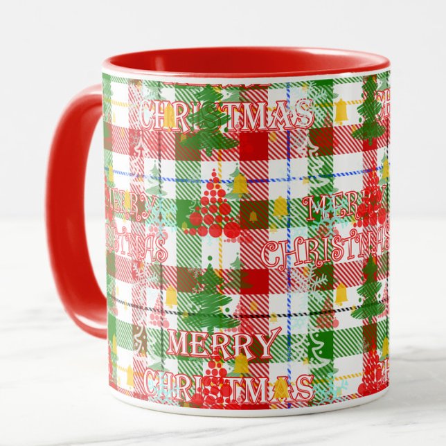 Caneca Feliz Natal Xadrez Decorativa Tartan (Criador carregado)