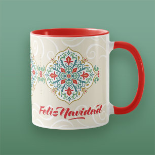 Caneca Feliz Navidad Espanhol México Azulejo Vermelho Nat