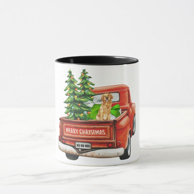 Caneca Feliz Ouro de Natal - Cachorro de Retriever (Centro)