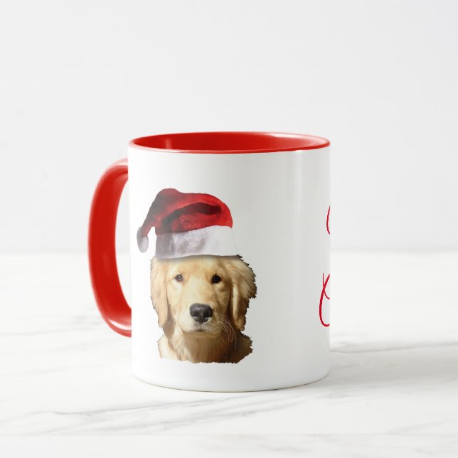Caneca Feliz Ouro de Natal Retriever (Frente Esquerda)