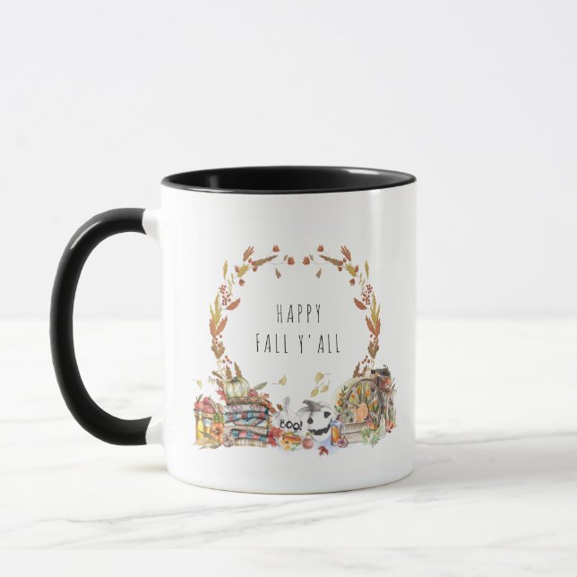 Caneca Feliz outono Y | Ilustrações Rustic Watercolor (Esquerda)