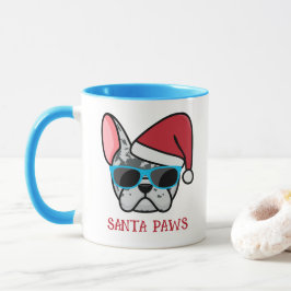 Caneca Feliz Papai noel Azul Merle Frenchie Natal