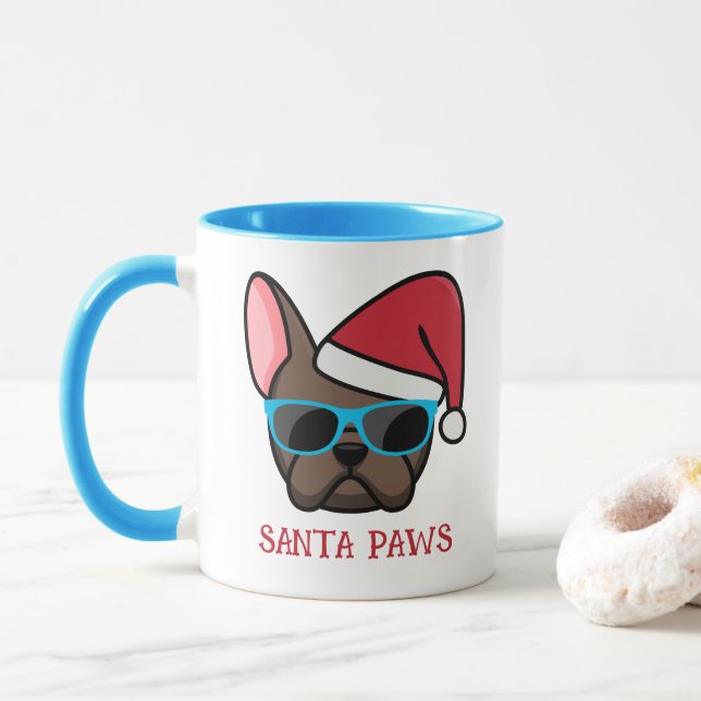 Caneca Feliz Papai noel Castanho e Francês Natal (Com Donut)
