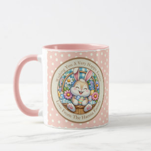 Caneca Feliz Páscoa Com Coelhinho Fofo, Ovos e Floral