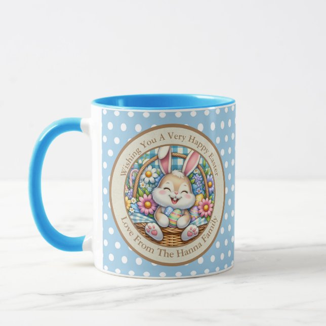 Caneca Feliz Páscoa Com Coelhinho Fofo, Ovos e Floral (Esquerda)