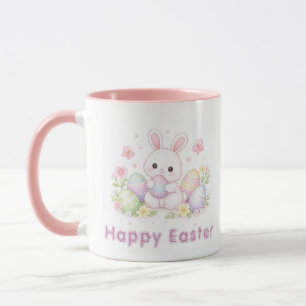 Caneca Feliz Páscoa Design de Primavera - Coelhinho da Pá