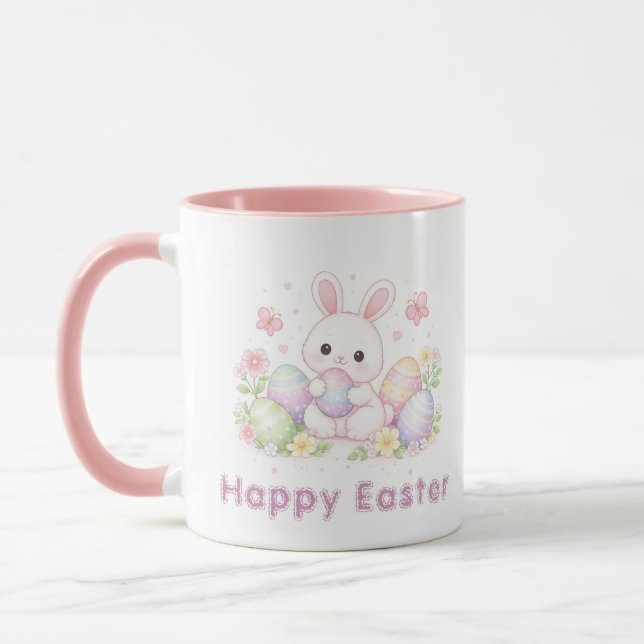 Caneca Feliz Páscoa Design de Primavera - Coelhinho da Pá (Esquerda)
