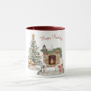 Caneca Feliz Pawlidays Design de Cachorro - Bichon Frise