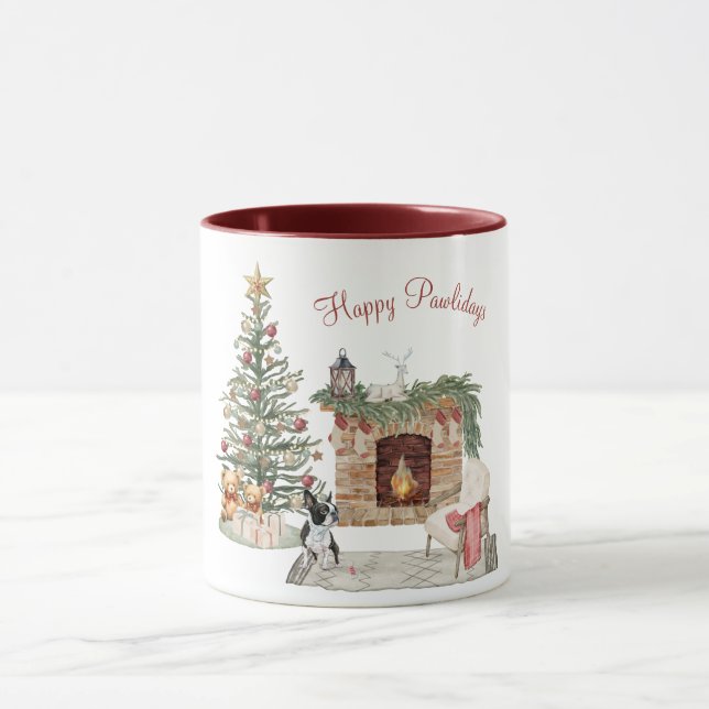 Caneca Feliz Pawlidays Design de Cachorro - Boston Terrie (Centro)