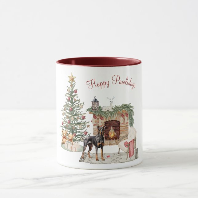 Caneca Feliz Pawlidays Design de Cachorro - Doberman Pins (Centro)