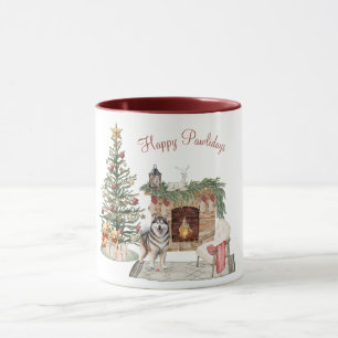Caneca Feliz Pawlidays Design de Cachorro - Malamute do A