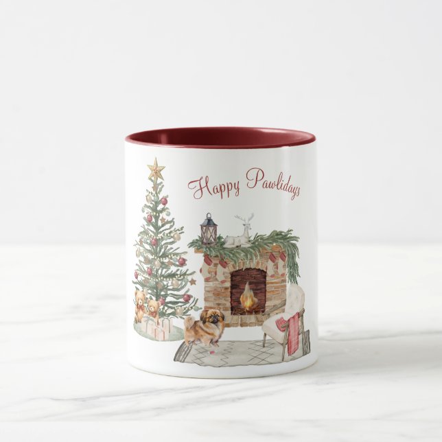 Caneca Feliz Pawlidays Design de Cachorro - Pekingese (Centro)