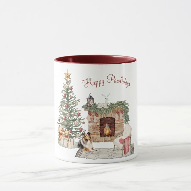 Caneca Feliz Pawlidays Design de Cachorro - Sheltie (Centro)
