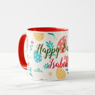 Caneca Feliz Personalização da Páscoa Vintage Red Egg Flo
