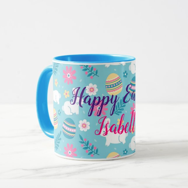Caneca Feliz Personalização do Coelho da Páscoa Floral (Frente Esquerda)