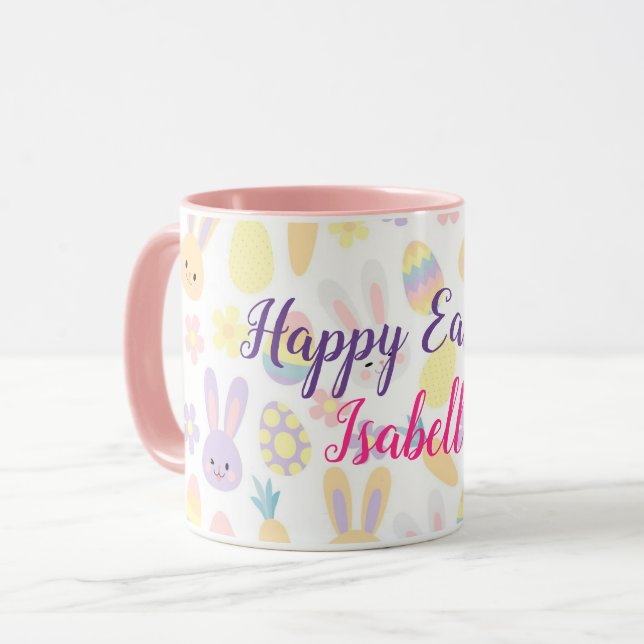 Caneca Feliz personalização do coelho roxo Páscoa (Frente Esquerda)