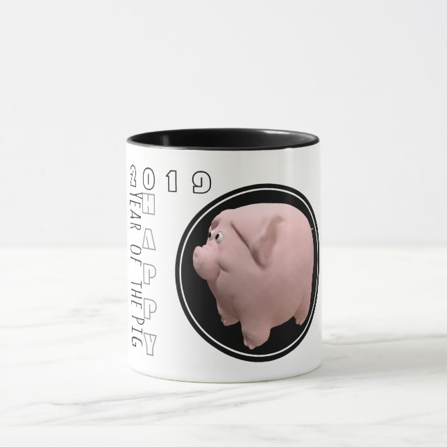 Caneca Feliz PIg Ano 2019 3D Mug 1 de dois tons (Centro)