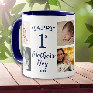 Caneca Feliz Primeiro Dia das Mães 8 Colagem de Fotos Azu
