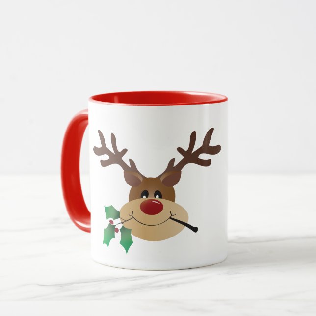 Caneca Feliz Reindeer De Natal Com Mistletoe (Frente Esquerda)