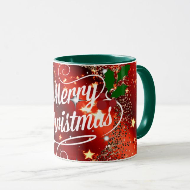 Caneca Feliz relâmpago de Natal e brilho (Frente Esquerda)
