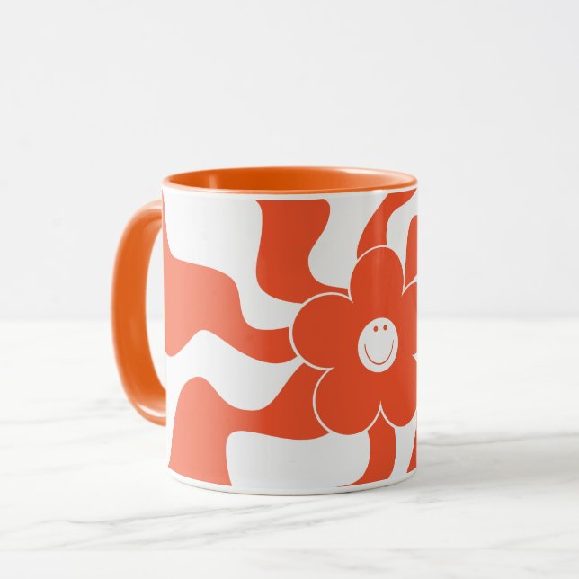 Caneca Feliz Retro Daisy em Laranja e Branco (Frente Esquerda)