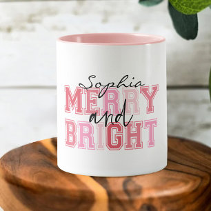 Caneca Feliz Rosa E Tipografia Brilhante Natal